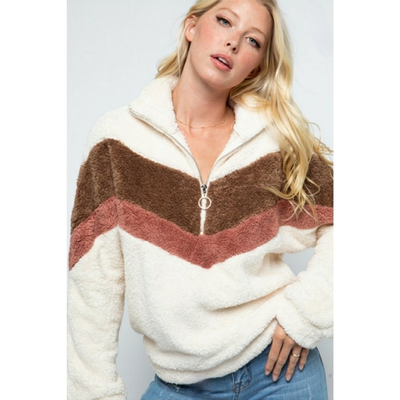 NWT Chevron Colorblock Sherpa Half Zip Sweater - Picture 5 of 9